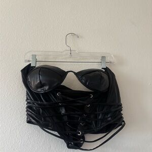 Black Faux Leather Corset Frestival top